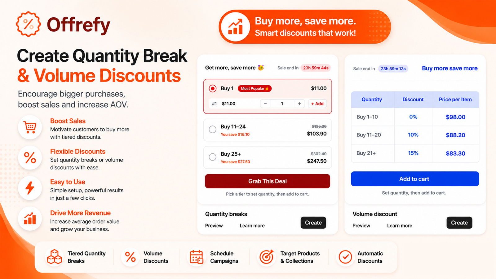 Offrefy quantity break tier cards and volume discount pricing table